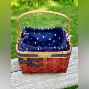 Vintage Handmade Wooden Miniature Basket Patritoic Woven with Handle & Liner